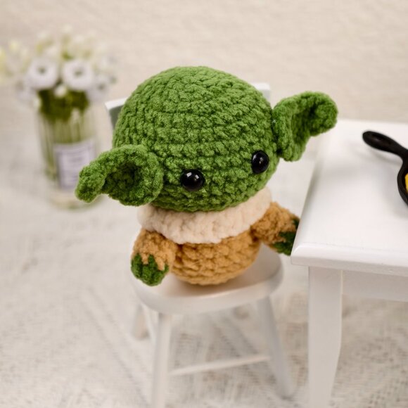 Handmade Amigurumi Crochet Yoda Plushie - Picture 3 of 6